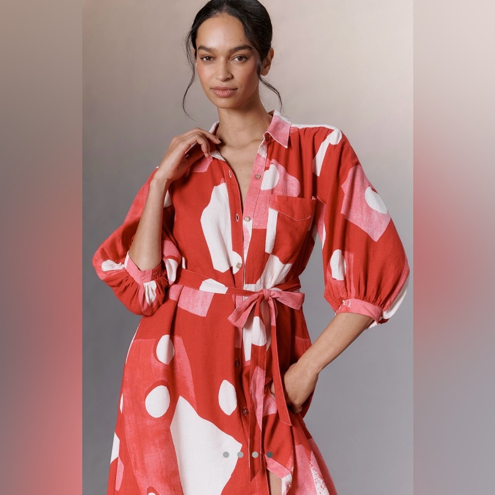 Anthropologie The Mona Linen Shirt Dress by Maeve Great Condition! - Picture 2 of 10